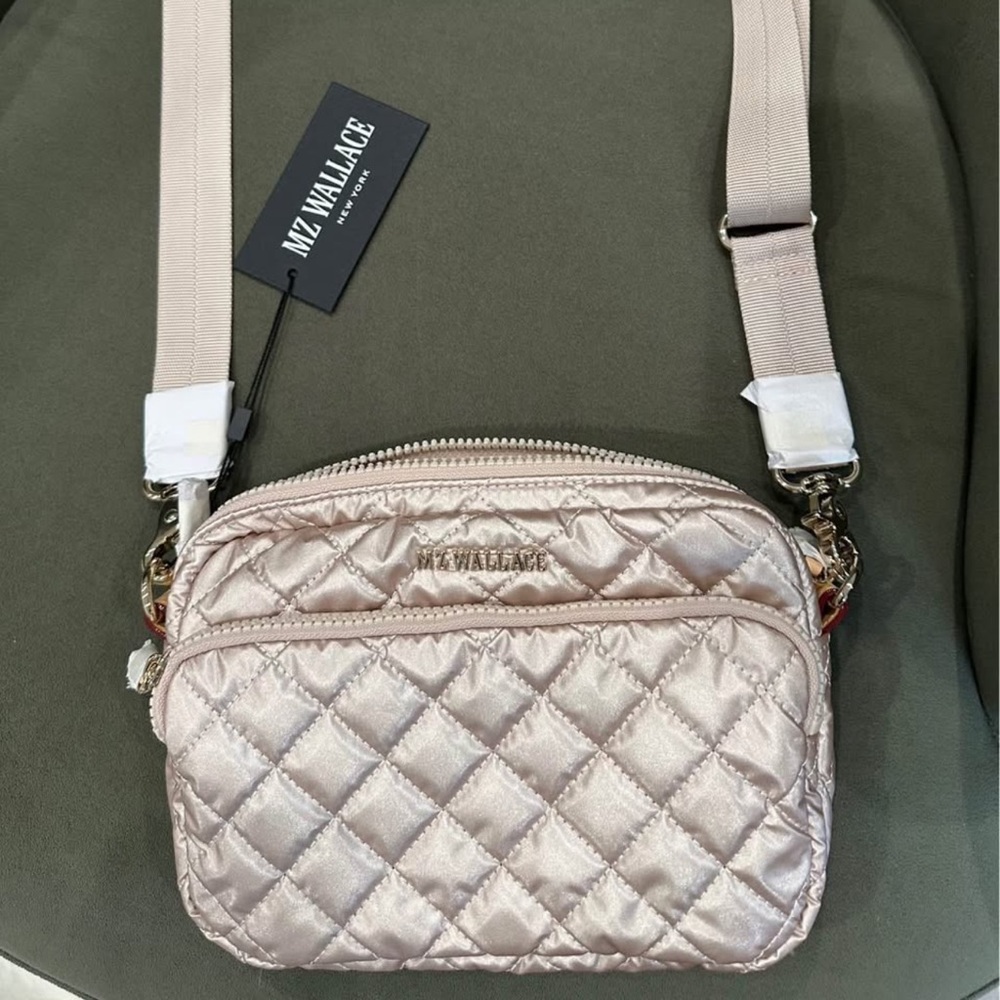 MZ Wallace Cream Quilted Crossbody Bag with Adjustable Strap